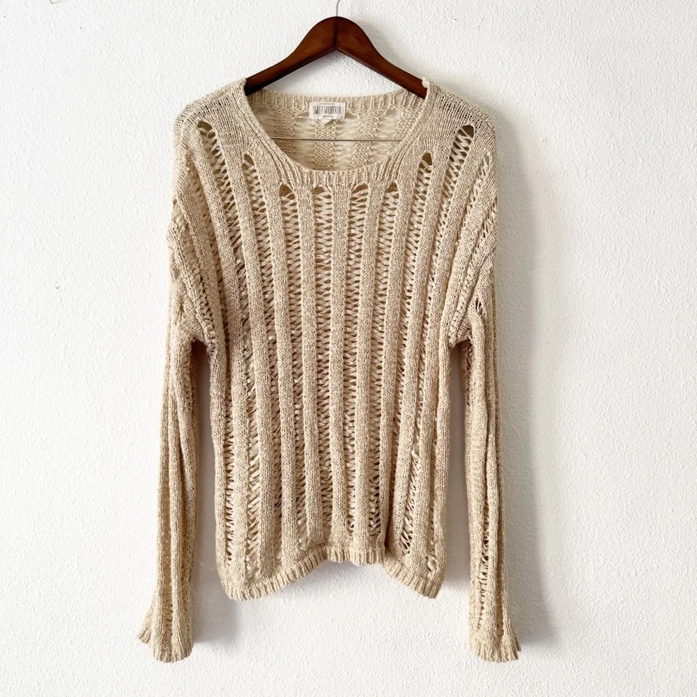 Sweet Wanderer Boho Cottagecore Crochet Top Cream Tan XL Grunge Distressed - Picture 2 of 12